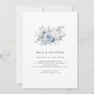 Convites Dusty Blue Florals Texto do Marinho QR Código Casa