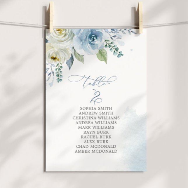 Convites Dusty Blue Flowers Table Number 2 Seating Chart (Criador carregado)
