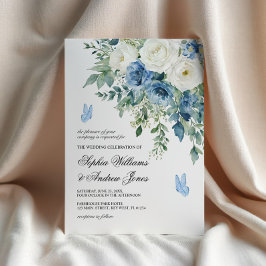 Convites Dusty Blue Flowers Wedding Invitation