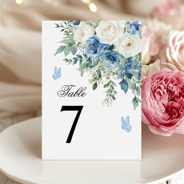 Convites Dusty Blue Flowers Wedding Table Number