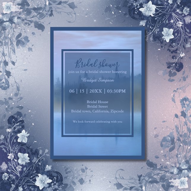 Convites dusty blue forest landscape bridal shower (Criador carregado)