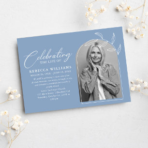 Convites Dusty Blue Foto Celebração do Funeral da Vida