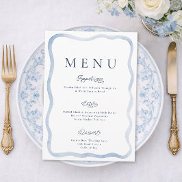 Convites Dusty Blue French Estate Wedding Menu Card