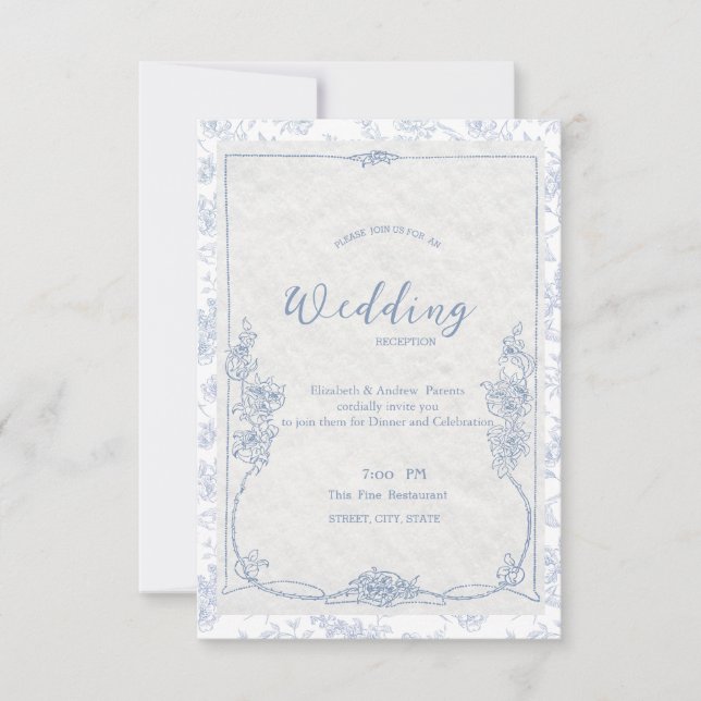 Convites  Dusty Blue French Floral Toile Wedding (Frente)
