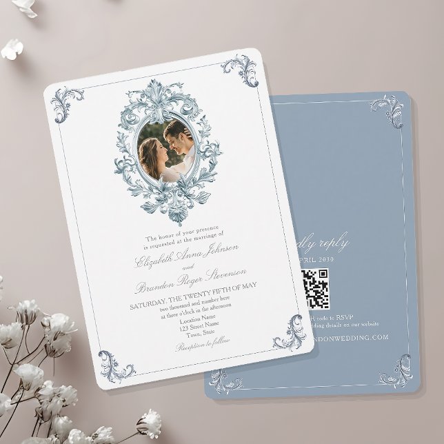 Convites Dusty Blue French Rococo Wedding (Criador carregado)