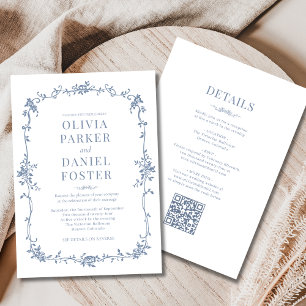 Convites Dusty Blue French - Tudo em um casamento vitoriano