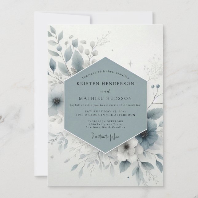 Convites Dusty Blue Frosty Bloom Wedding (Frente)