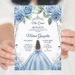 Convites Dusty Blue Girl Princess Quinceanera