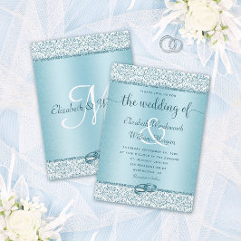Convites Dusty Blue Glitter Monogramas Casamento