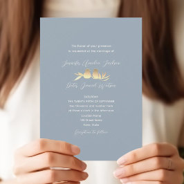 Convites Dusty Blue Gold Lovebirds Wedding