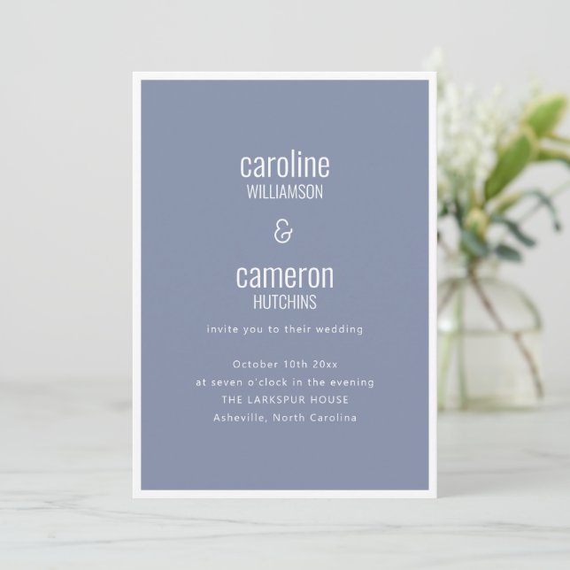 Convites Dusty Blue Gray Modern Minimal Typography Wedding (Em pé/Frente)