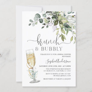 Convites Dusty Blue Greenery Eucalyptus Brunch e Bubbles