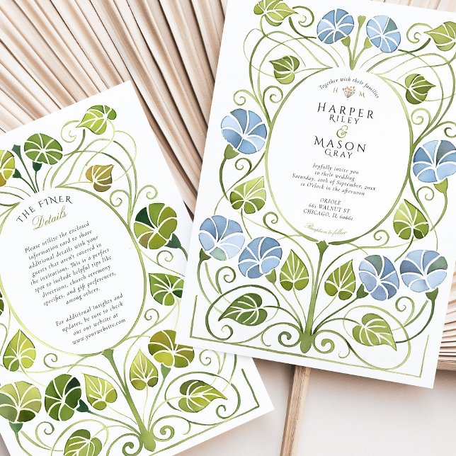 Convites Dusty Blue Greenery Foliage Casamento (Criador carregado)