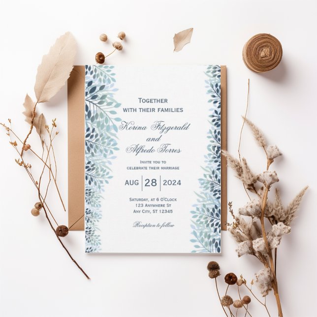 Convites Dusty Blue Greenery Wedding Invitation  (Criador carregado)