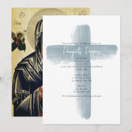 Convites Dusty Blue Grego Ortodoxo Cristening Baptism