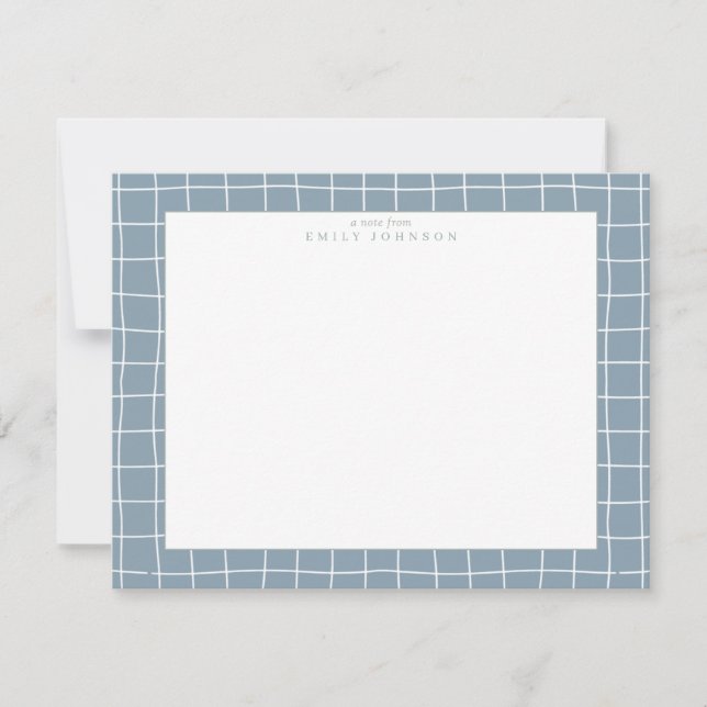 Convites Dusty Blue Grid Frame Note Card (Frente)