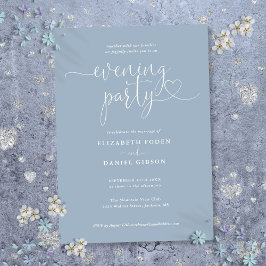 Convites Dusty Blue Heart Script Wedding Night Party