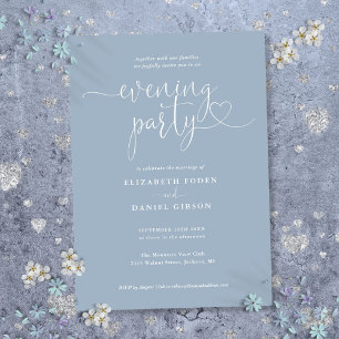 Convites Dusty Blue Heart Script Wedding Night Party
