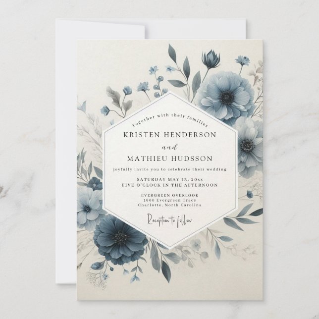 Convites Dusty Blue Heirloom Flora Wedding (Frente)