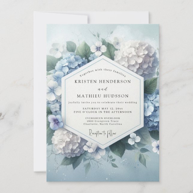 Convites Dusty Blue Hydrangea Bloom Wedding (Frente)