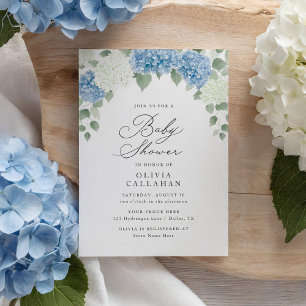 Convites Dusty Blue Hydrangea Chá de fraldas Floral