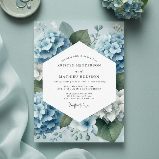Convites Dusty Blue Hydrangea Romance Wedding (Criador carregado)