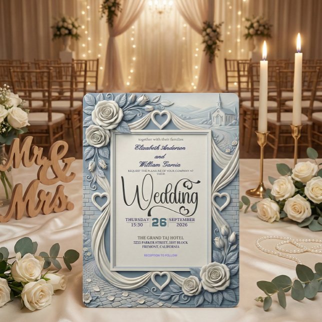 Convites Dusty Blue Indigo Romantic Church Wedding (Criador carregado)