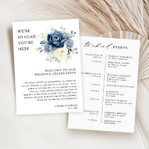 Convites Dusty Blue Ivory Floral Weekend Programa de Evento