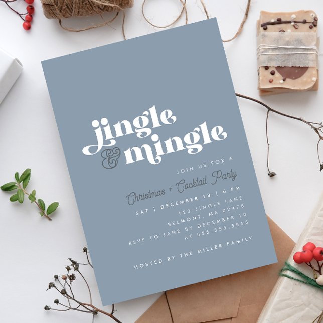 Convites Dusty Blue Jingle Mingle Partido Moderno de Natal (Criador carregado)