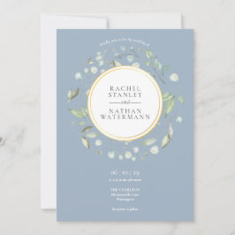 Convites Dusty Blue Laurel Garland Greenery Wedding