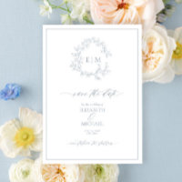 Dusty Blue Leafy Crest Monograma Salvar Data