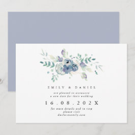 Convites Dusty Blue & Lilac Floral Nova Data de Casamento