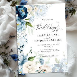 Convites Dusty Blue Marinho Beige Tudo em 1 QR Code Wedding