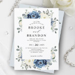 Convites Dusty Blue Marinho Champagne Ivory Floral Wedding<br><div class="desc">Convite para o casamento floral azul empoeirado, com buquê elegante de azul marinho, azul real, branco, ouro, marfim de champanhe, rosa de cor esbranquiçada, botões de flor ranunculus e folhas de eucalipto verde-sábio e buquê de cor d'água elegante. Entre em contato comigo para obter ajuda sobre a personalização ou se...</div>