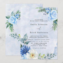 Dusty Blue Marinho Watercolor Peonies Casamento
