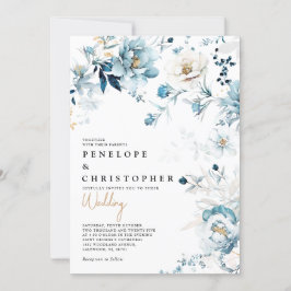 Convites Dusty Blue Marinho White Ivory Dourada Casamento F