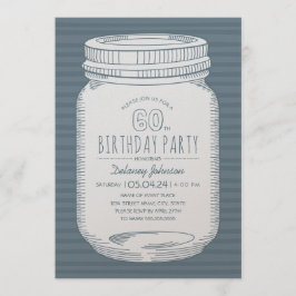Convites Dusty Blue Mason Jar Rustic 60th Festa de aniversá