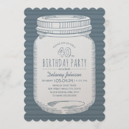 Convites Dusty Blue Mason Jar Rustic aniversário de 40 anos