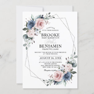 Convites Dusty Blue Mauve Eucalyptus Geométrico Wedding Inv