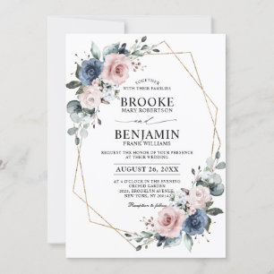 Convites Dusty Blue Mauve Eucalyptus Geométrico Wedding Inv