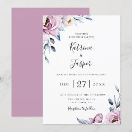 Convites Dusty Blue Mauve Floral Wedding