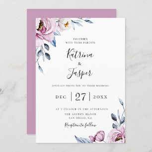 Convites Dusty Blue Mauve Floral Wedding