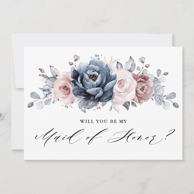 Convites Dusty Blue Mauve Rosa será minha Madrinha de casam (Frente)