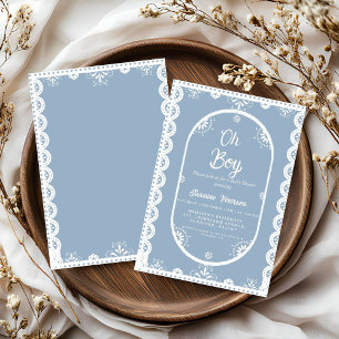 Convites Dusty Blue mexicano chá de fraldas papel picado