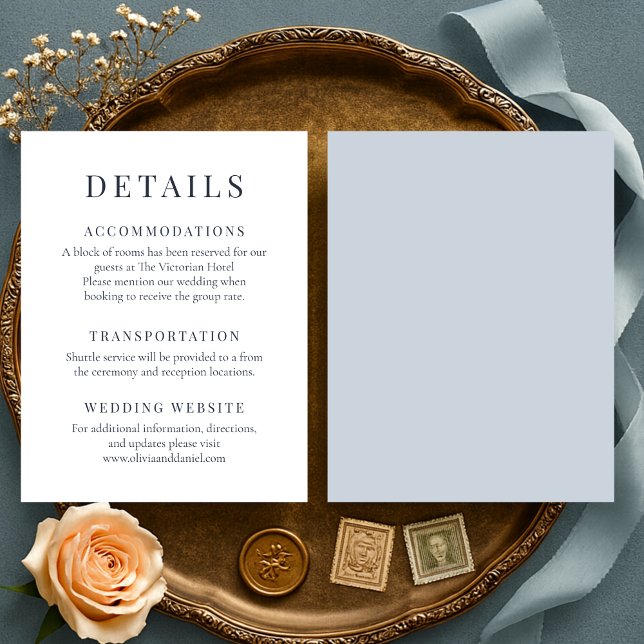 Convites Dusty Blue Minimalist Elegant Wedding Details (Criador carregado)