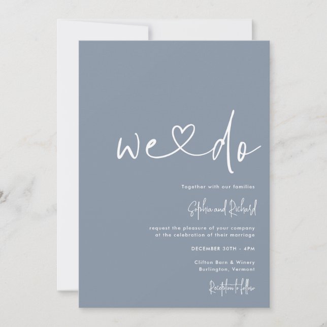 Convites Dusty Blue Minimalist Script Modern Wedn (Frente)