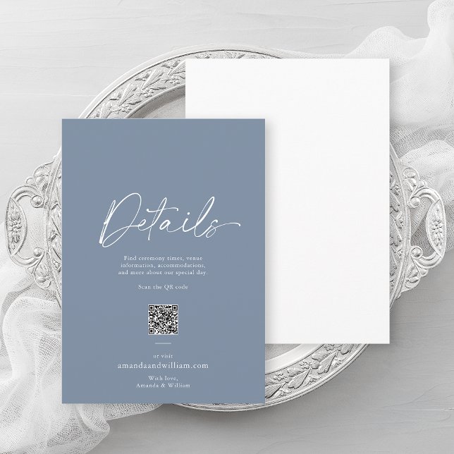 Convites Dusty Blue Minimalist Wedding Details Card (Criador carregado)