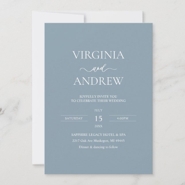 Convites Dusty Blue Minimalist Wedding Monogram (Frente)