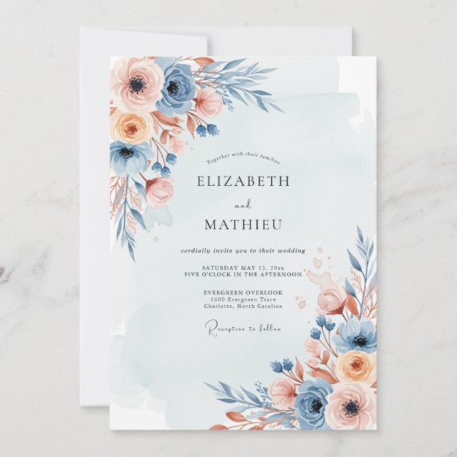 Convites Dusty Blue Misty Botanical Wedding (Frente)