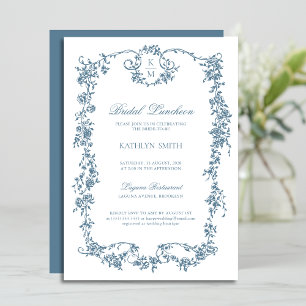 Convites Dusty Blue Monograma Vintage Frame Bridal